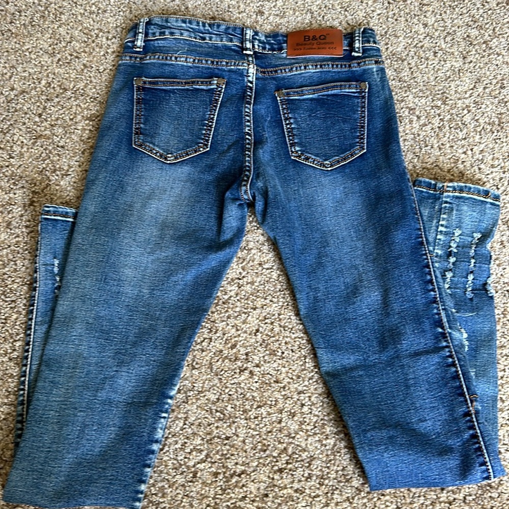 Blue Skinny Jeans with Flag Patch Knee Detail - Picture 6 of 8